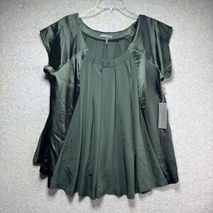 NWT Kristen Davis Blouse Emerald Green Women’s Large A Line Holiday Top Satin